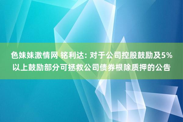 色妹妹激情网 铭利达: 对于公司控股鼓励及5%以上鼓励部分可拯救公司债券根除质押的公告