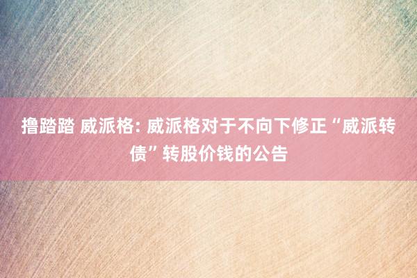 撸踏踏 威派格: 威派格对于不向下修正“威派转债”转股价钱的公告