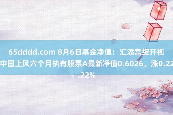 65dddd.com 8月6日基金净值：汇添富绽开视线中国上风六个月执有股票A最新净值0.6026，涨0.22%